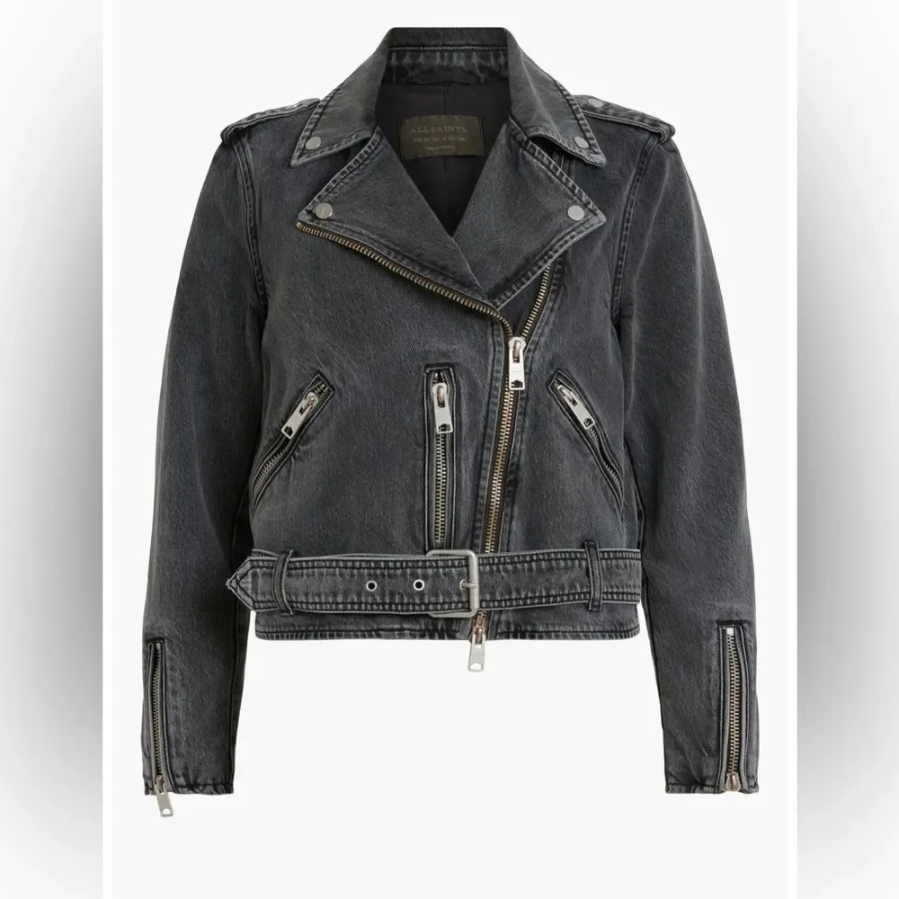 NEW NWT All Saints Balfern Denim Biker Jacket in Washed grey size 2 women’s - Picture 14 of 14